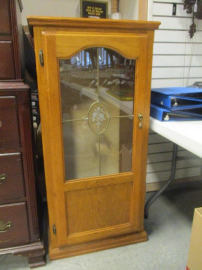 Oak Cabinet with Leaded Glass Insert in Door
