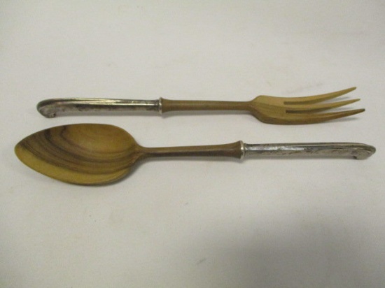 Wood Salad Serving Set with Sterling Handles