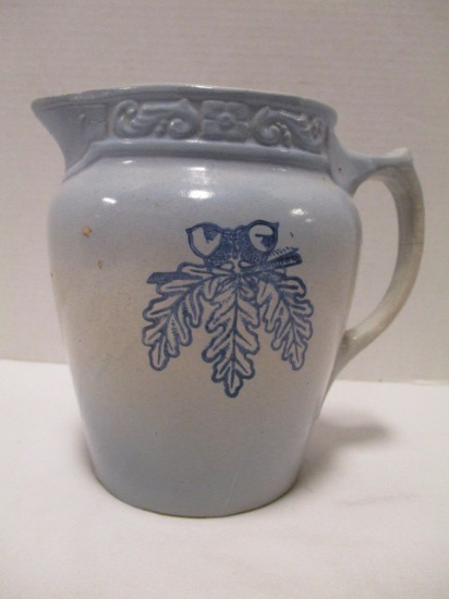 Salt Glaze Pottery Pitcher with Oak Leaf and Acorn Transfer