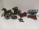 Cast Metal Horse, Buggy, Cart, Wheels, Fire Engine, etc.