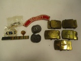 Boy Scout Kerchief Rings, Brass Belt Buckles, Military Medals, etc.