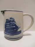 Blue and White Pitcher with Wanderer Ship and Windmill