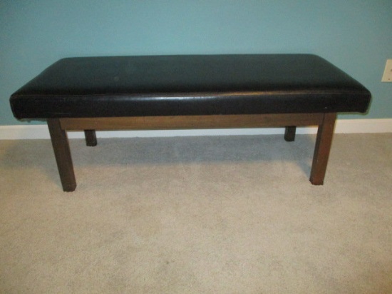Black Leather Like Bench with Wood Legs