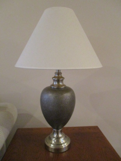 Grey Metal Lamp with Brushed Nickel Base