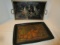 Metal Framed Tray with Reverse Painted Bird Scene and Fruit Pattern Tray