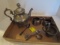 Silver on Copper Teapot, Creamer and Sugar Bowl,