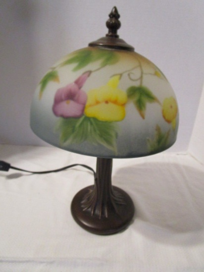Metal Lamp with Floral Glass Shade