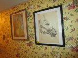 Two Framed Horse Artworks Signed Meg