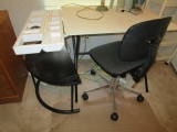 Folding Desk with Power, Desk Chair, Half Round Shelf, Stackable Baskets and Floor Protector