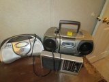 Vintage GE Radio, Philips Magnavox CD Radio Cassette Recorder, and GPX Portable Stereo CD Player
