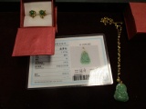 18K Gold Jade Buddha Necklace &  Jade Earrings