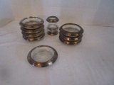 Eight Frank Whiting Sterling Rim Coasters and Sterling Rim Toothpick Holder