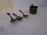 Frank Whiting Engraved Baby Cup and Three Sterling Spoons