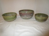 Set of Three Pottery Mixing Bowls Signed Smith