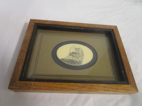 Signed and Framed Scrimshaw Style Eagle