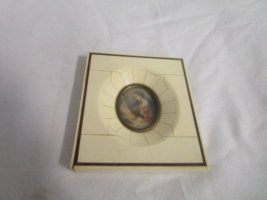 Antique Miniature Hand Painted Mother and Child in Piano Key Frame