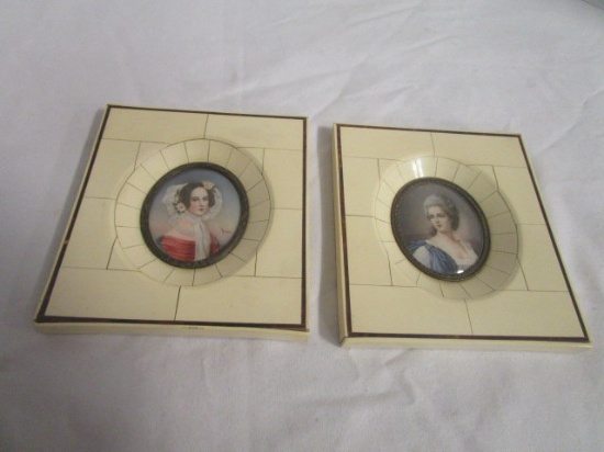 Pair of Signed, Antique Miniature Hand Painted Portraits