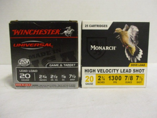 Two Boxes of 20 Gauge 2 3/4" Shot Gun Shells-Monarch, Winchester