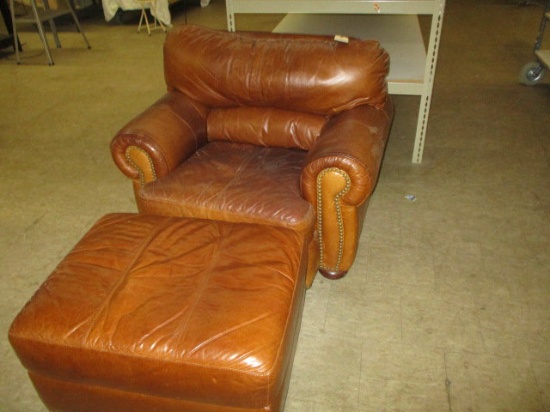 Leather Brown Chair w/ Ottoman