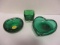 Two Green Art Glass Dishes and Vase