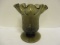 Pedestal Base Smoke Colored Art Glass Ruffle Edge Vase