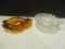 Amber Colored Glass Hand Dish and Clear Glass Hand Bowl