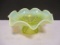 Yellow Opalescent Vaseline Glass Ruffle Edge Pedestal Base Dish