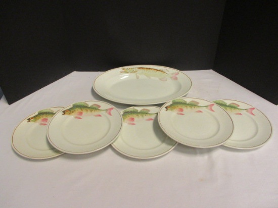 K&G Luneville France Fish Platter and Six Plates