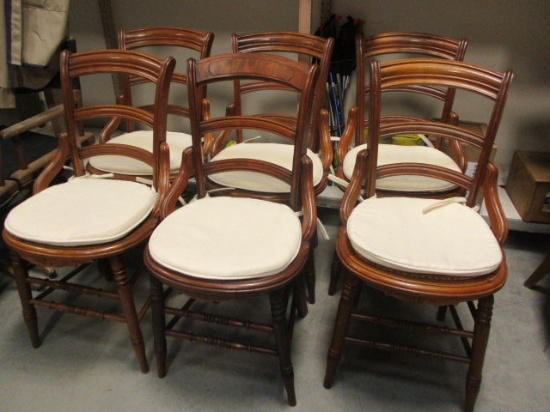 Six Wood Chairs with Caned Seats