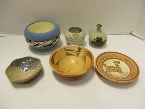 Small Signed Pottery Bowls and Vases