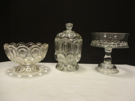 Lidded Moon and Star Dish and Bowl and Clear Glass Compote