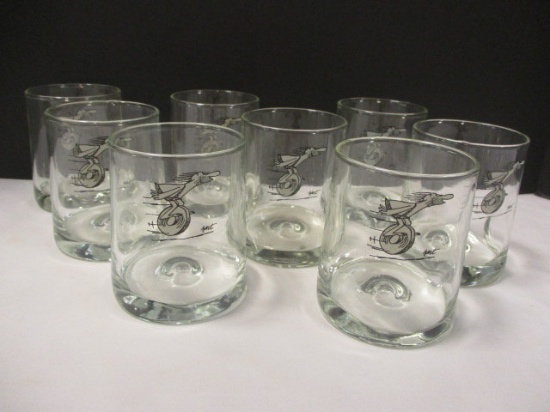 Eight "B.C." Character Dimpled Whiskey Glasses