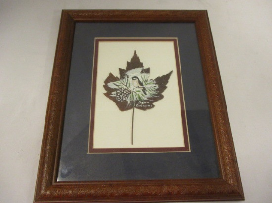 Framed and Matted Dena Eubanks Hand Painted Maple Leaf