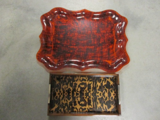 Hard Plastic Tortoise Shell Pattern Tray and Lacquered Wood Serving Tray