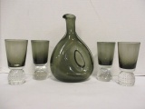 Smoke Fade Art Glass Pitcher and Four Glasses with Controlled Bubbles
