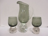 Smoke Fade Art Glass Pitcher and Two Matching Glasses with Controlled Bubble