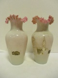 Pair of Victorian Blown Glass Cased Ruffled Edge Vases