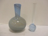 Two Blue Art Glass Vases