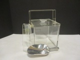 Lucite Ice Bucket with Tongs and Metal Scoop