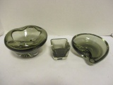 Two Smoke Fade Art Glass Dishes and Vase