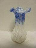 Blue and White Art Glass Ruffle Edge Vase