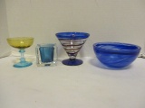 Colored Glass Vase, Bowl, Champagne Glass and Cocktail Glass
