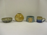 Signed Pottery Vase, Bowls and Mug