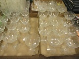 18 Crystal Champagne Glasses and 11 Wine Glasses with Etched Leaf Design
