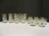 Eight Ned Smith Tumblers and Eight Tea Glasses with Duck Motifs
