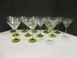 Tray of Green and Clear Glass Stem Ware
