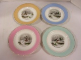 Four Hand Painted Plates with Winter Landscape Scenes