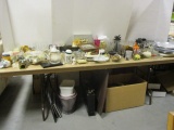 Table Lot-Stem Ware, Chargers, Waste Baskets, Briefcase, Candles, etc.