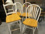Three White and Maple Windsor Style Chairs and Bar Stool