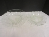 Two Clear Glass Plates with Etched Tulip Designs